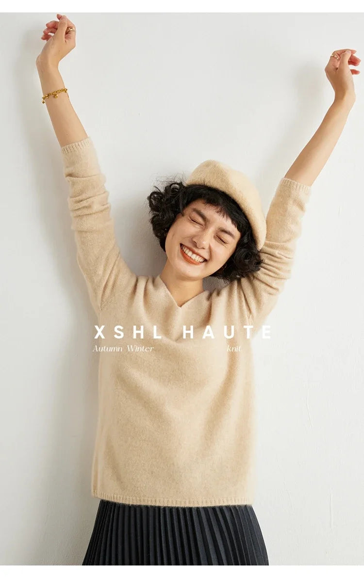 V-Neck 100% Cashmere Basic Jumper
