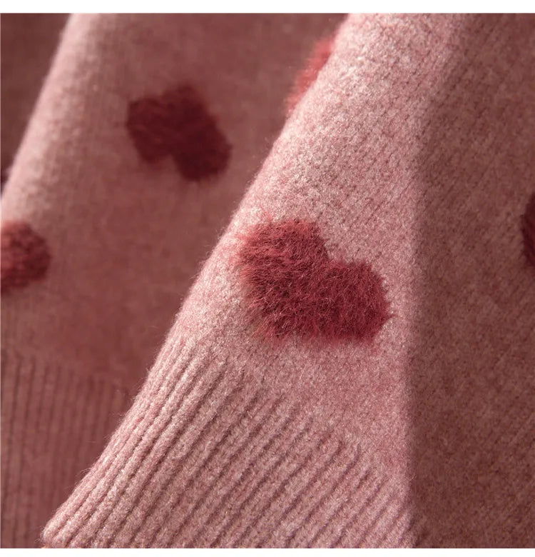 Pink Heart Winter Knitted Sweater