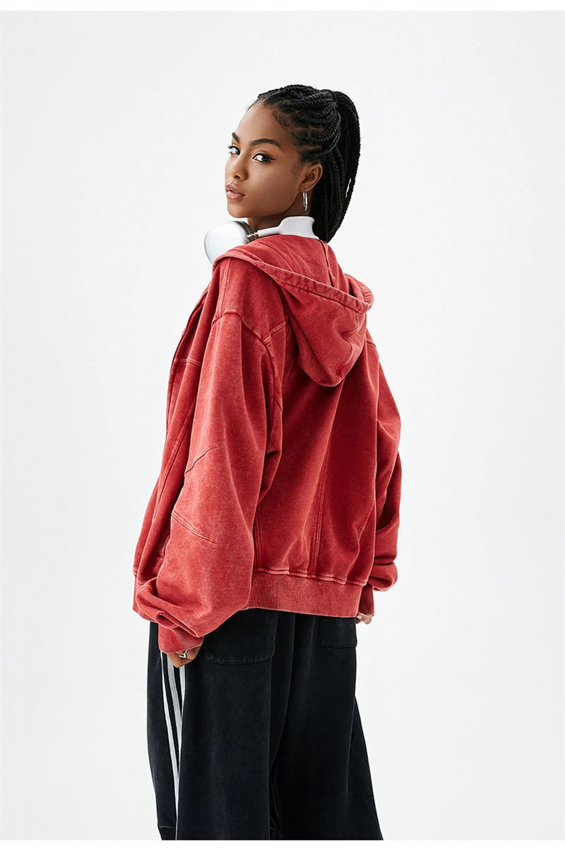 100% Cotton Retro Washed Zipper Hoodies