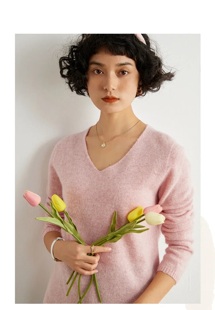 V-Neck 100% Cashmere Basic Jumper