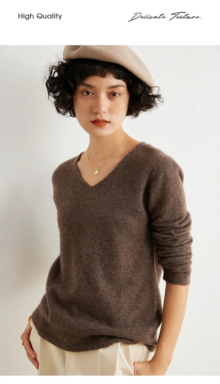 V-Neck 100% Cashmere Basic Jumper