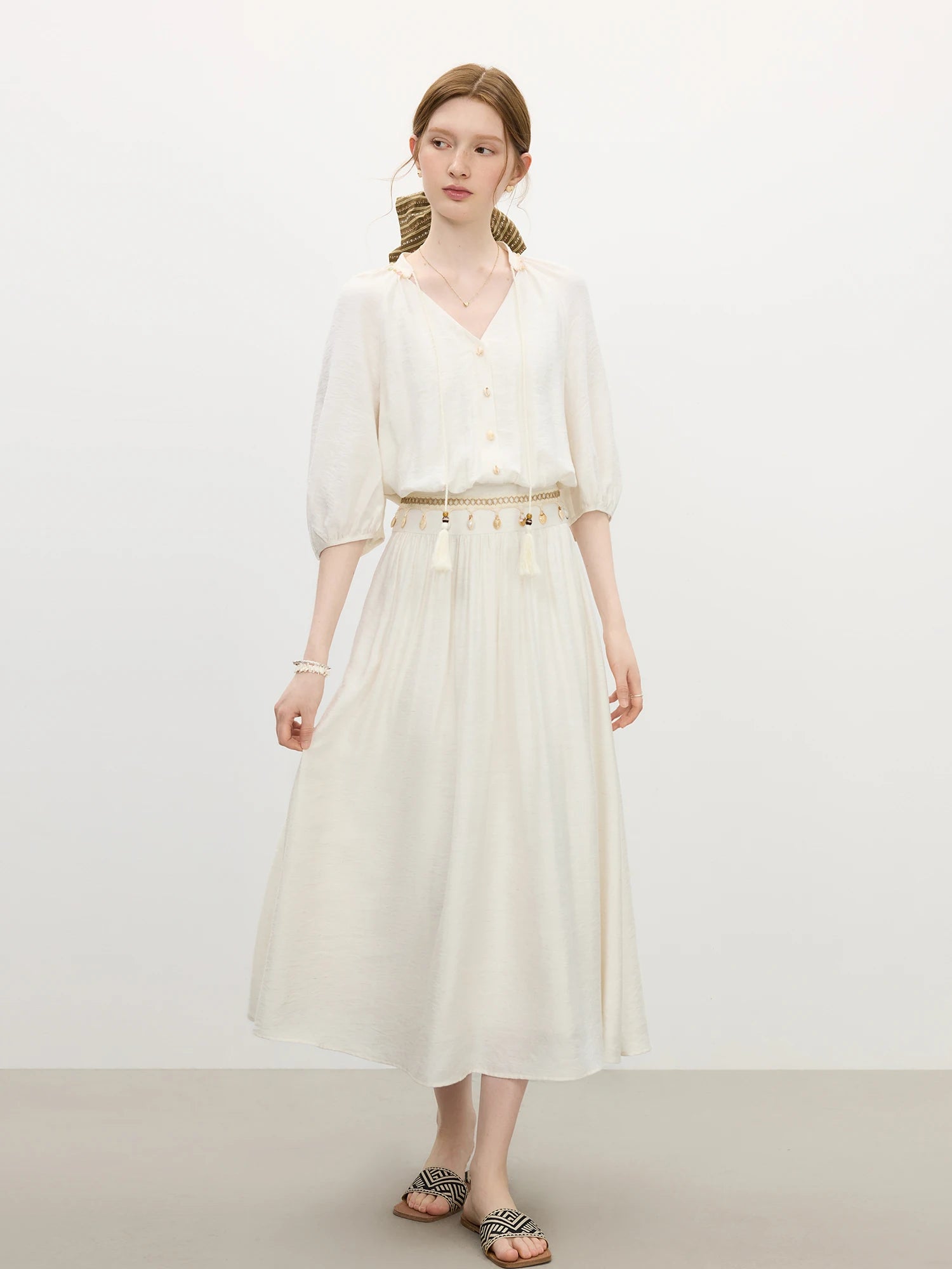 Lantern Sleeves V-neck Strappy Dress