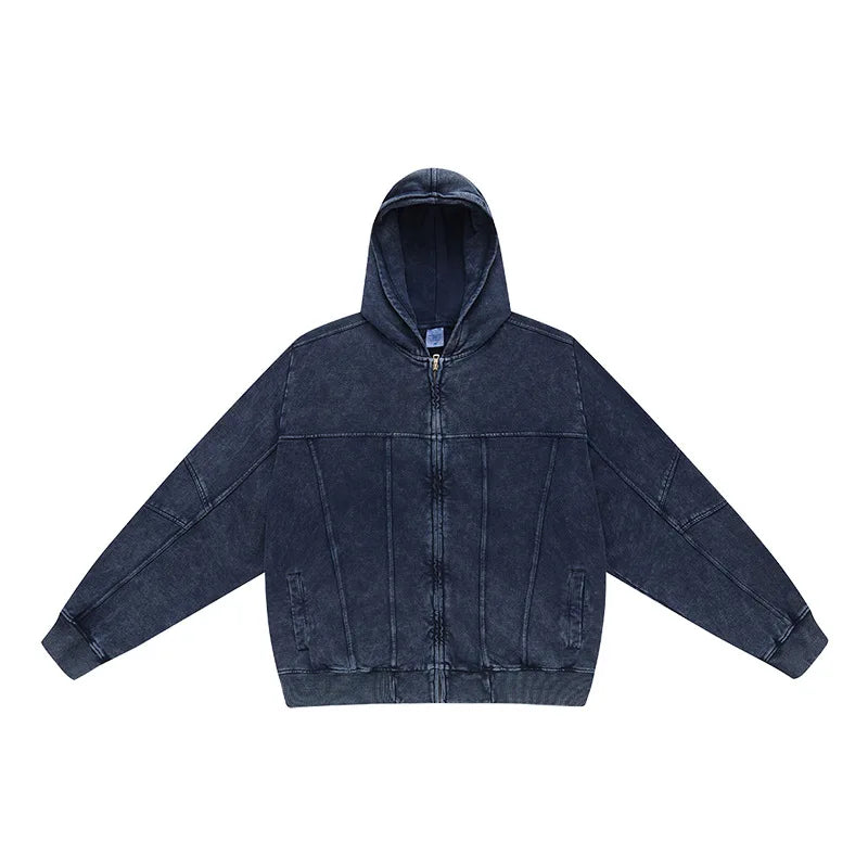 100% Cotton Retro Washed Zipper Hoodies