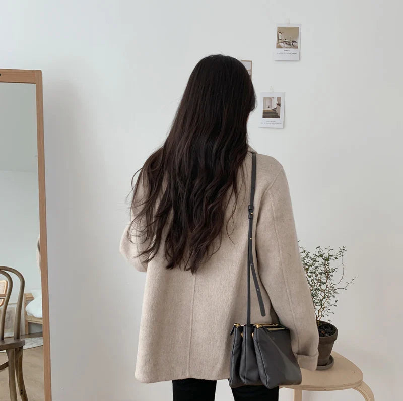Turn Down Collar Double Breasted Short Wool Coat