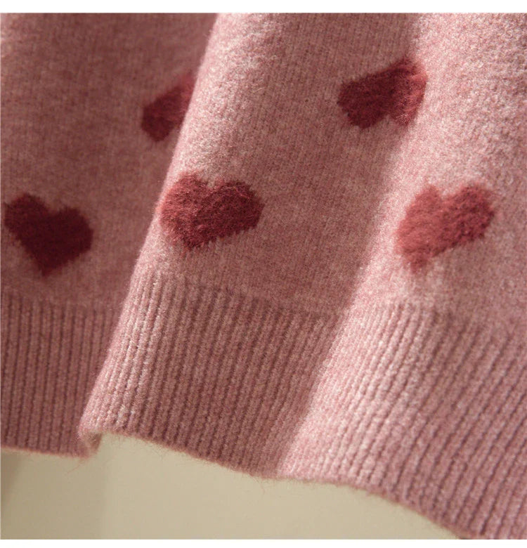 Pink Heart Winter Knitted Sweater