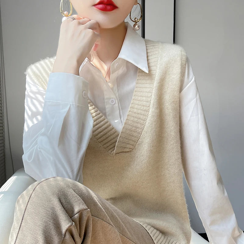 V-Neck 100% Cashmere Knit Waistcoat