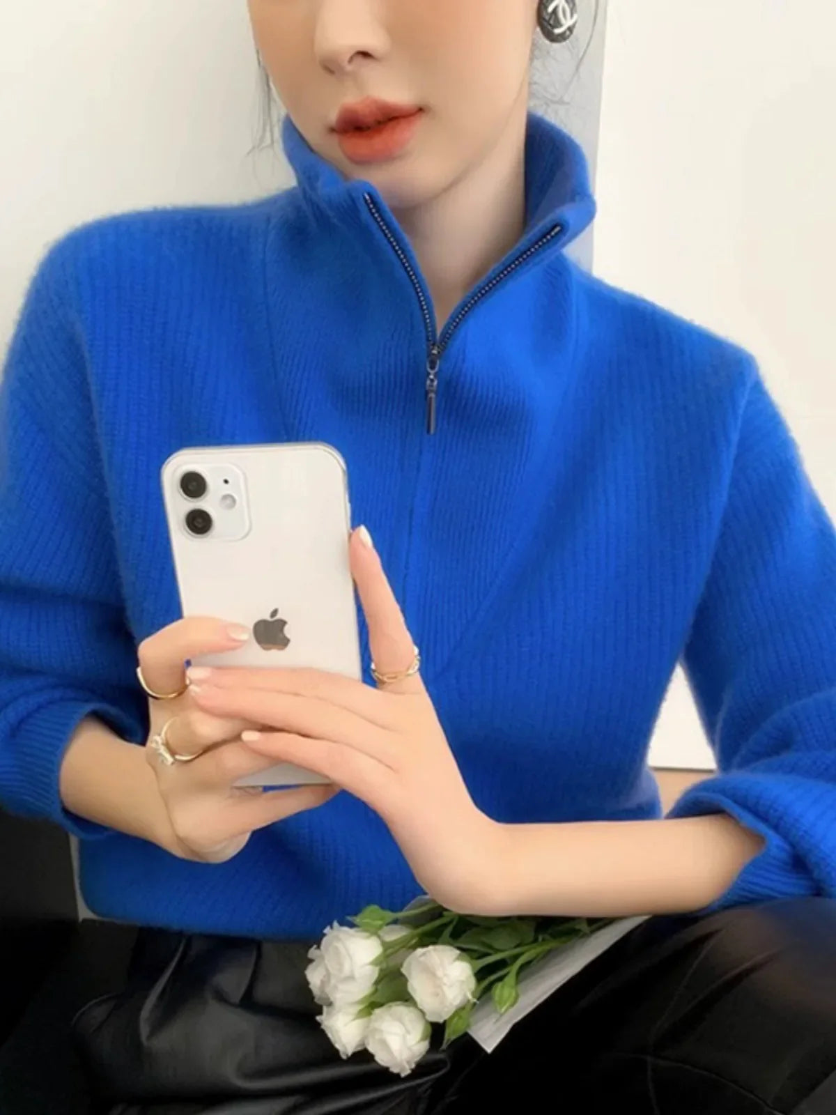 Gentle Herd Lapel Zipper Cashmere Pullover