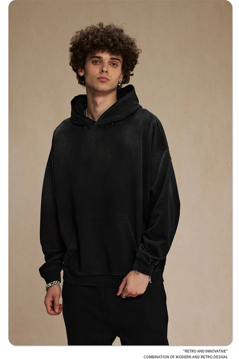 Retro Gradient Distressed Holes Washed Hoodies