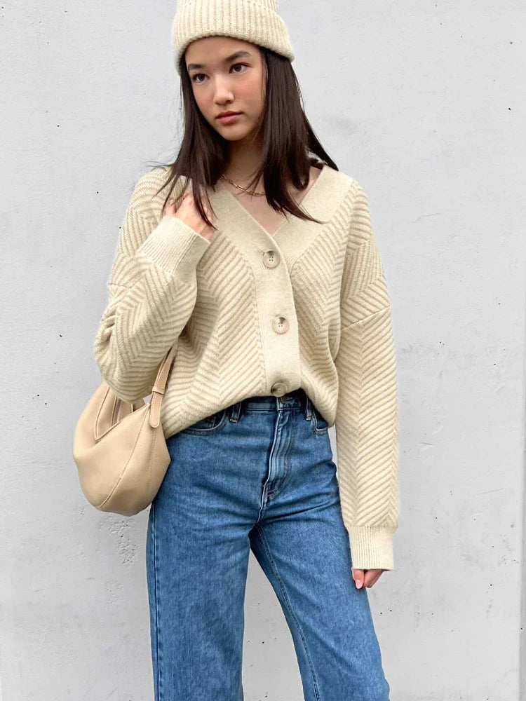 Oversized V-Neck Striped Cardigan