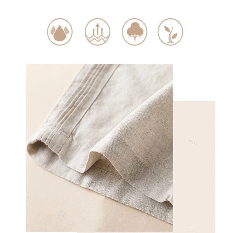 Cotton-Linen Blended Wide Leg Trousers