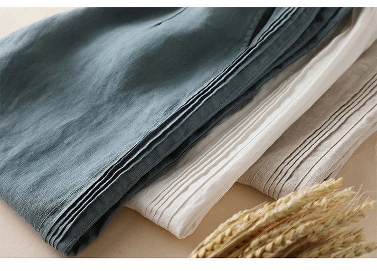 Cotton-Linen Blended Wide Leg Trousers
