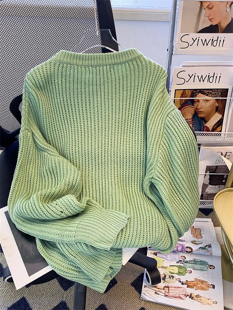 Round-Neck Oversized Knitted Pullover