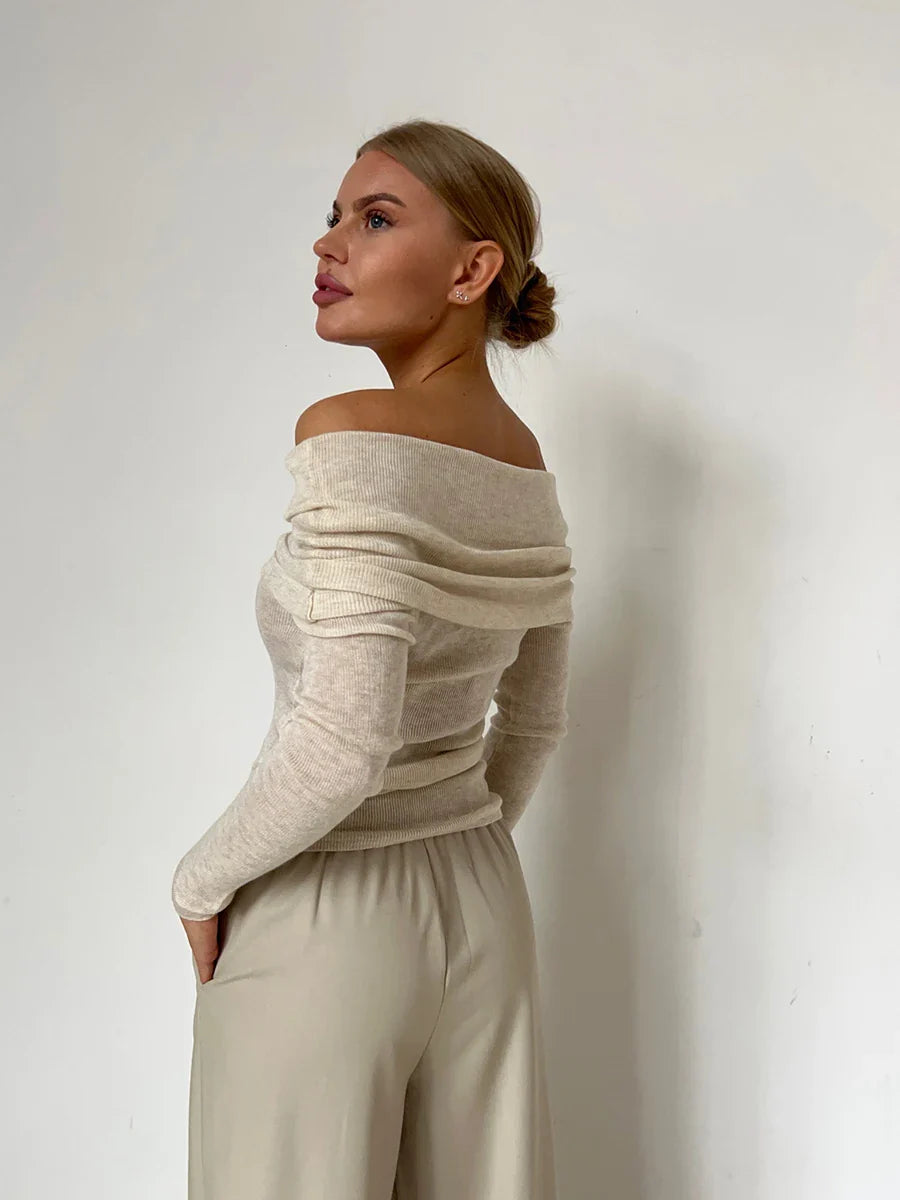 Off Shoulder Slim Fit Knitted Pullover