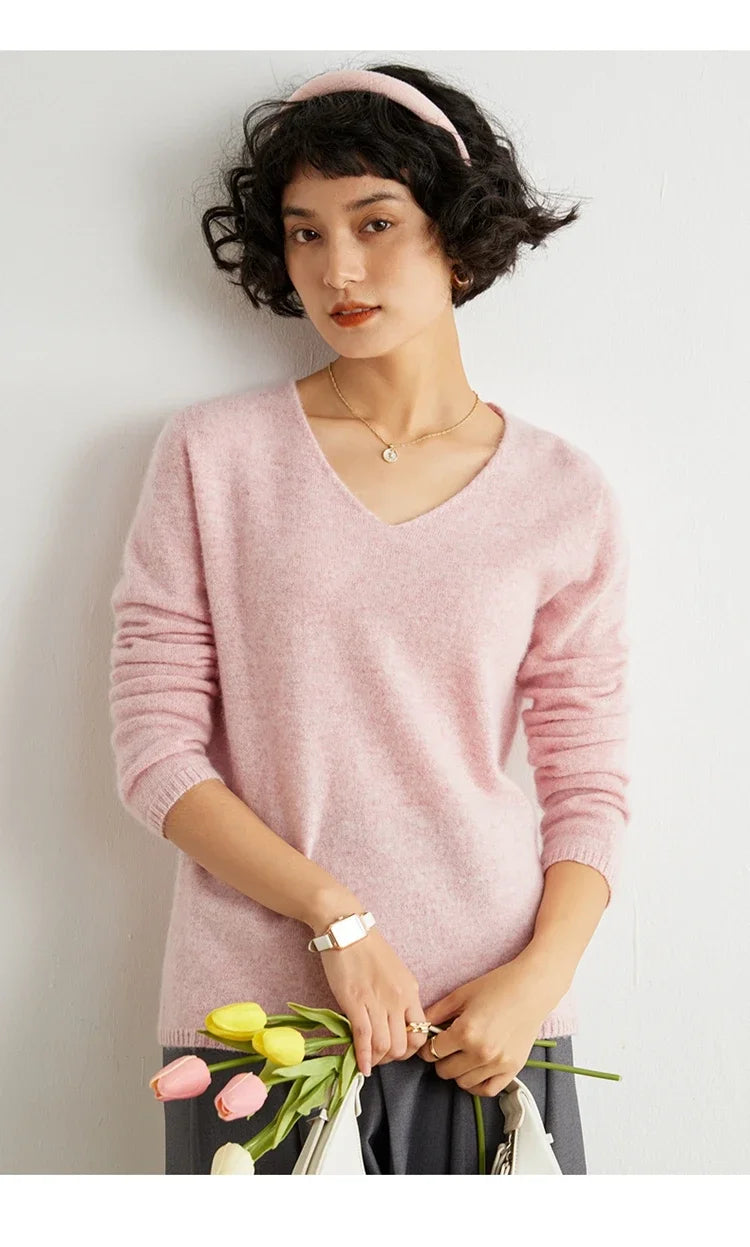V-Neck 100% Cashmere Basic Jumper