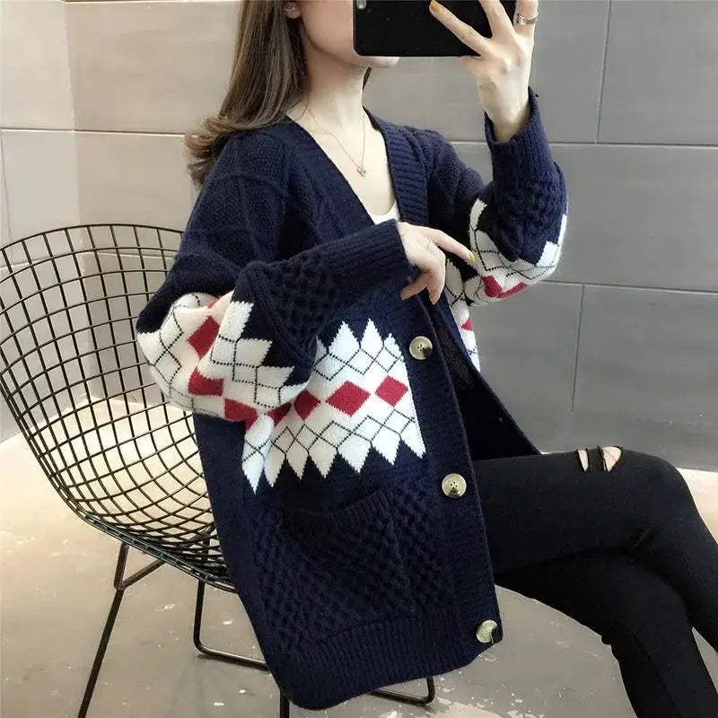 Vintage Plaid Single Breasted Cardigan