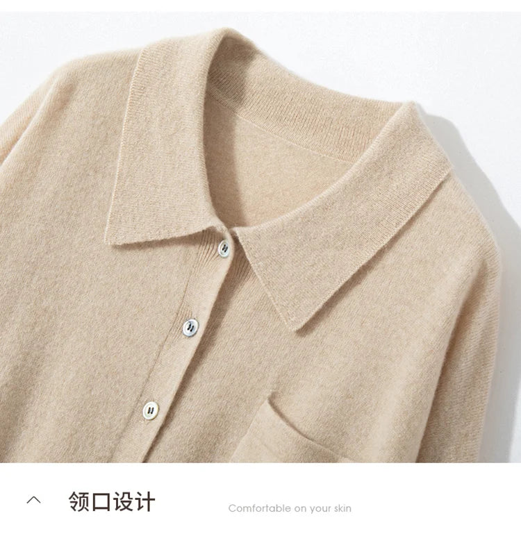 100% Cashmere Knitted Turn-down Collar Shirt