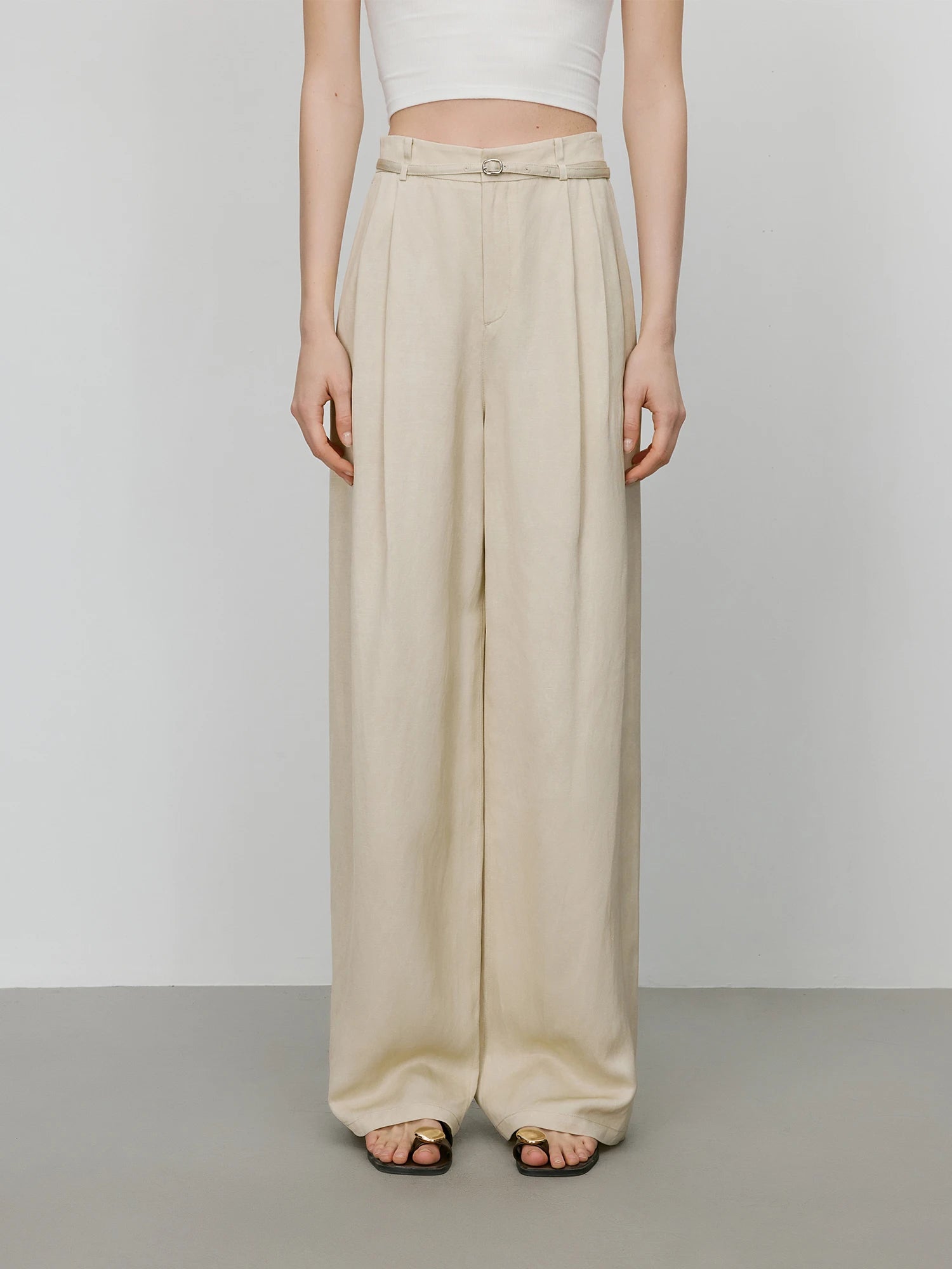High Waist Linen Wide Leg Pants
