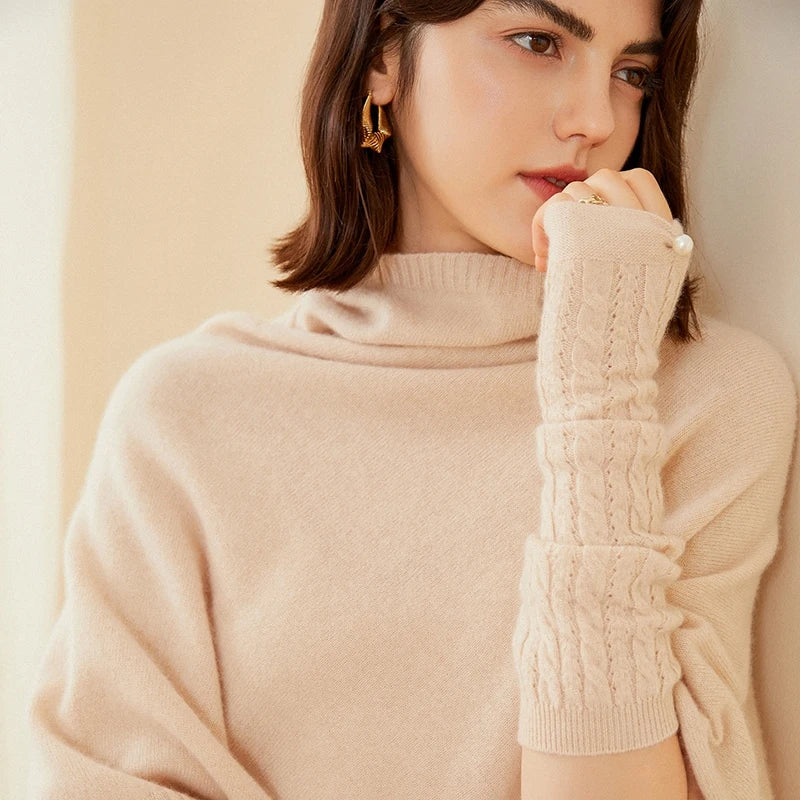 100% Cashmere Long Knitted Arm Warmers Thick Gloves