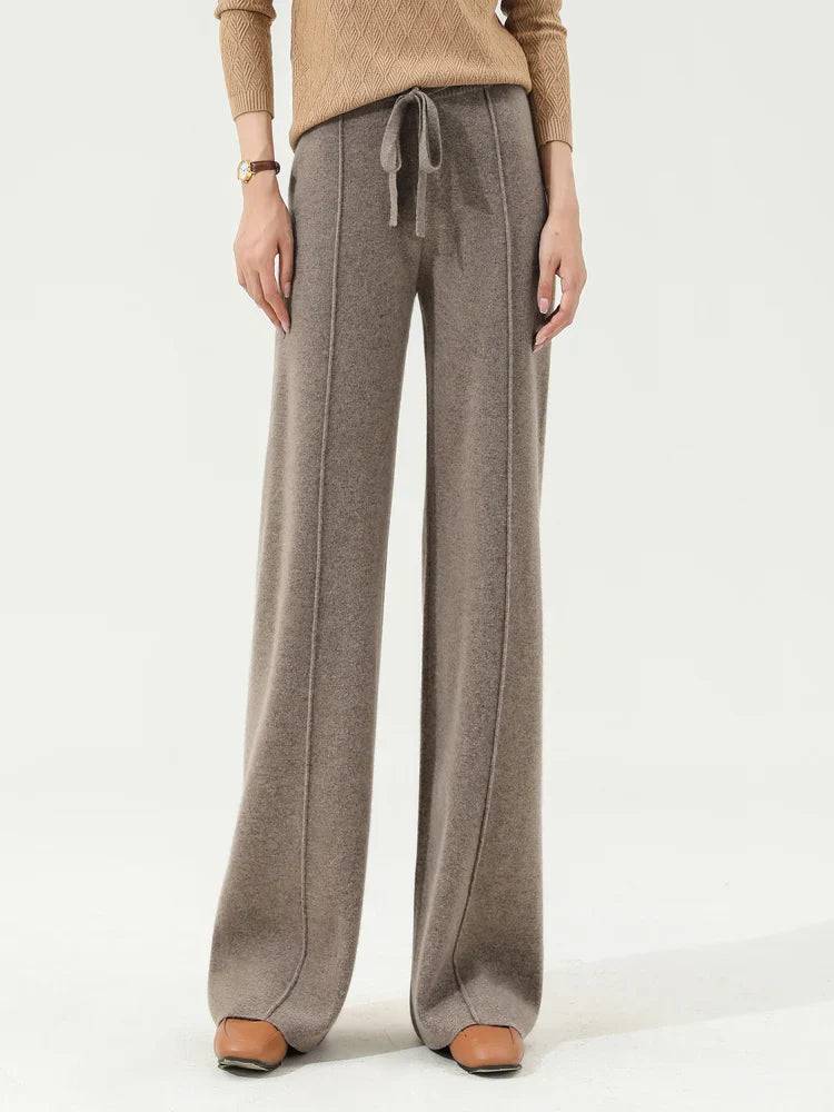 100% Merino Wool Knitted Wide-Leg Pants