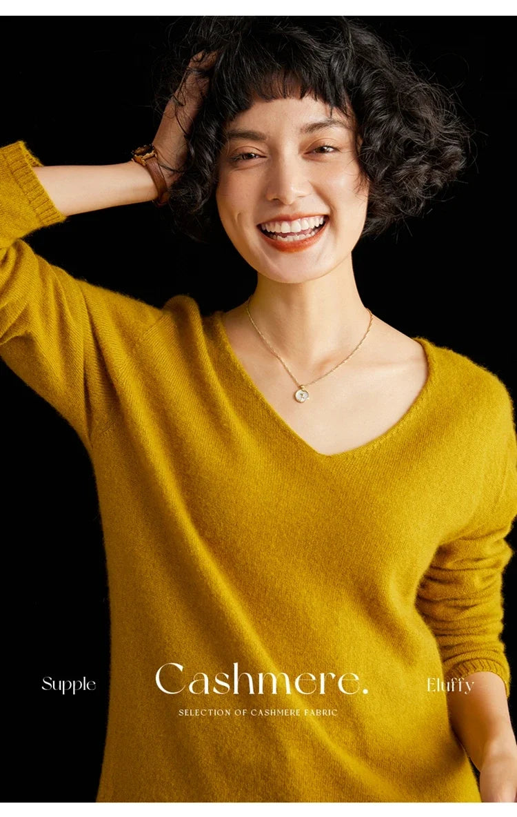 V-Neck 100% Cashmere Basic Jumper