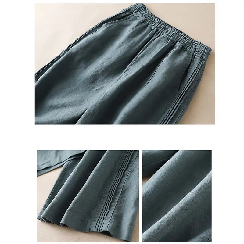 Cotton-Linen Blended Wide Leg Trousers
