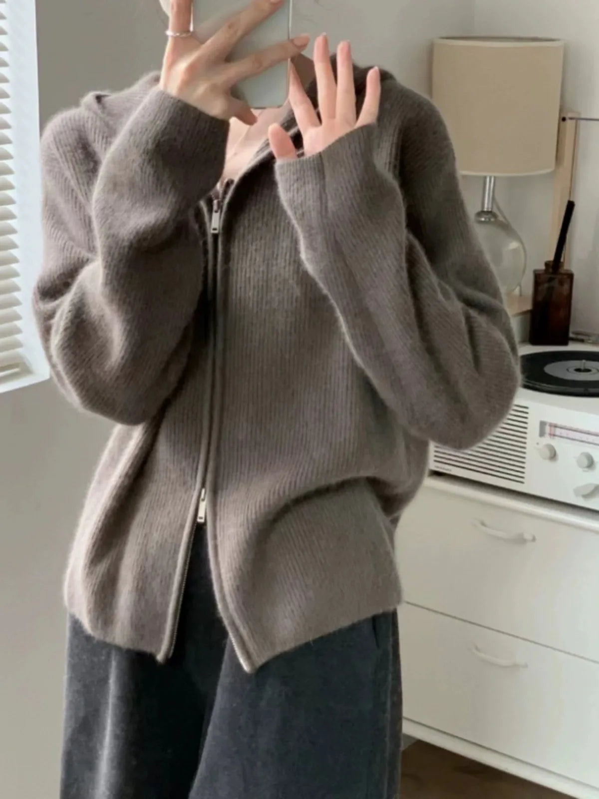 Zipped Wool Hoodie Short Coat