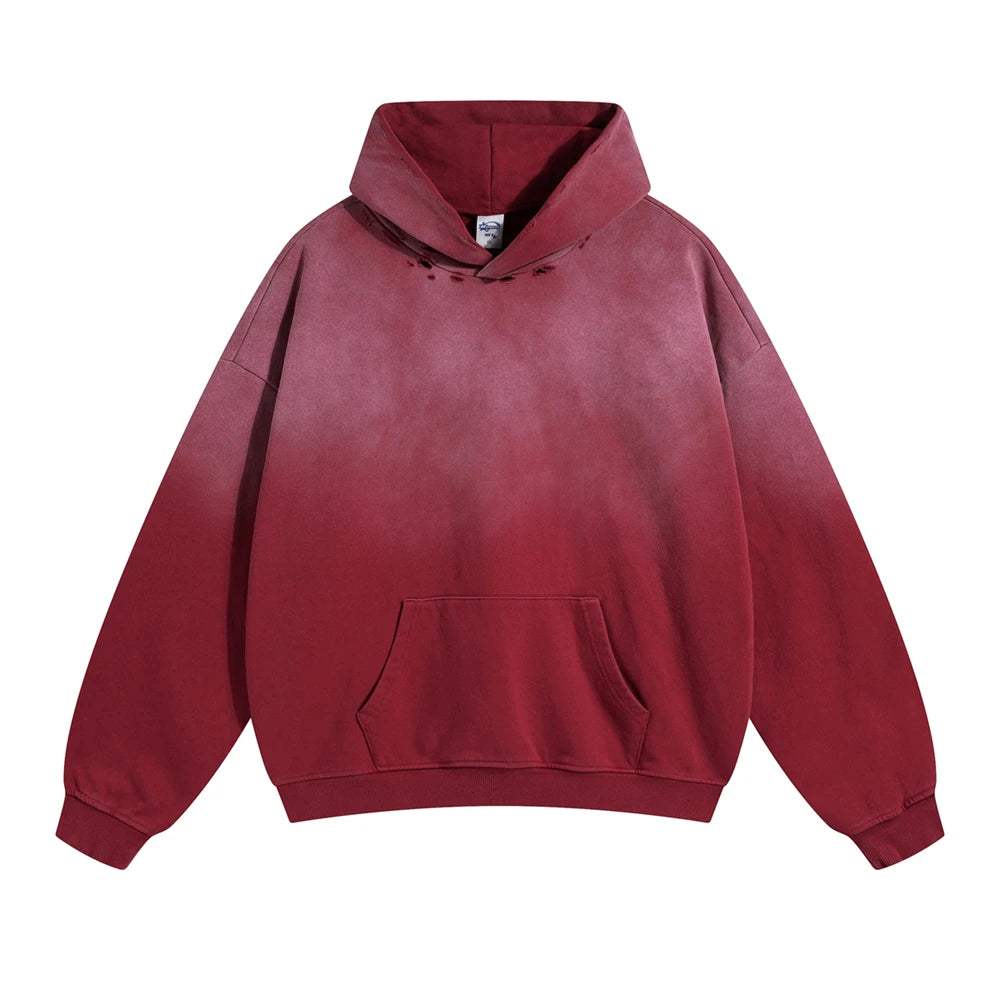 Retro Gradient Distressed Holes Washed Hoodies
