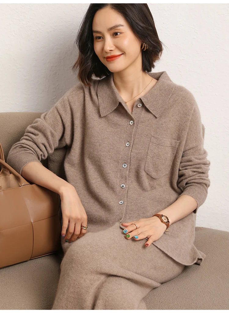 Cashmere Knitted Turn-down Collar Shirt