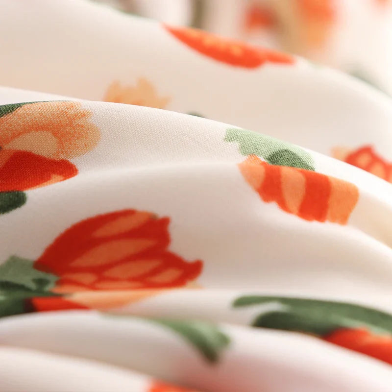 Floral Printed V-Neck Chiffon Dress