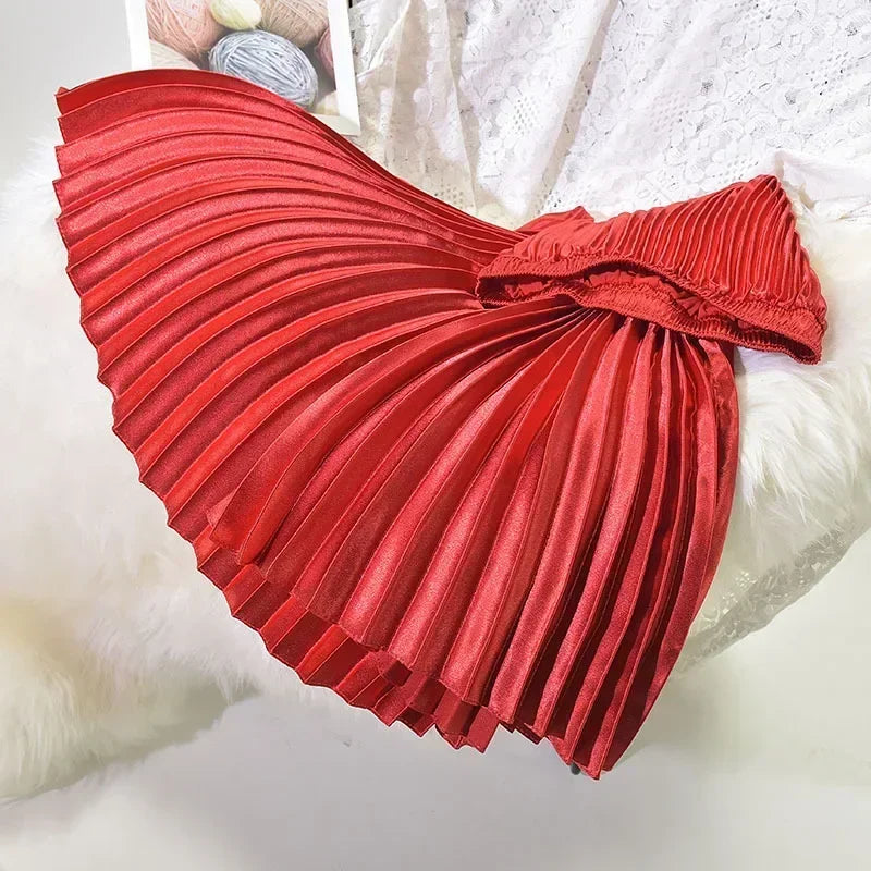 Velvet High Waist Pleated Skirt