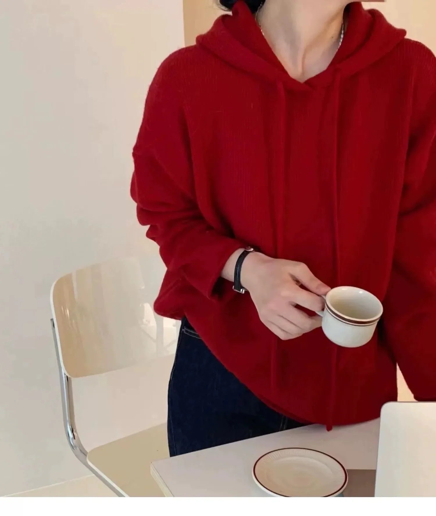 Solid 100% Cashmere Knitted Hoodie