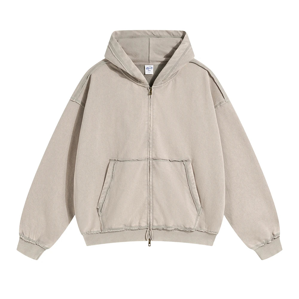 Distressed Washed Batik Retro Zipper Hoodies