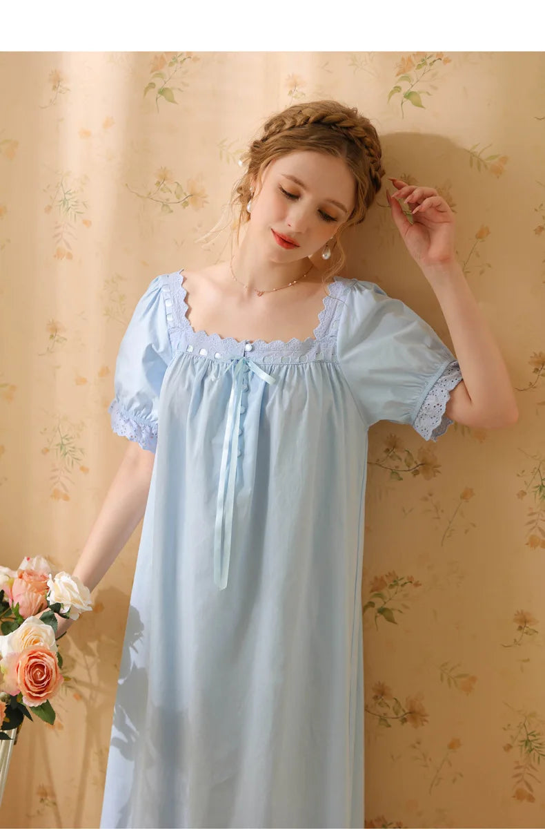 Palace Style Short Sleeve Cotton Pajama Dress