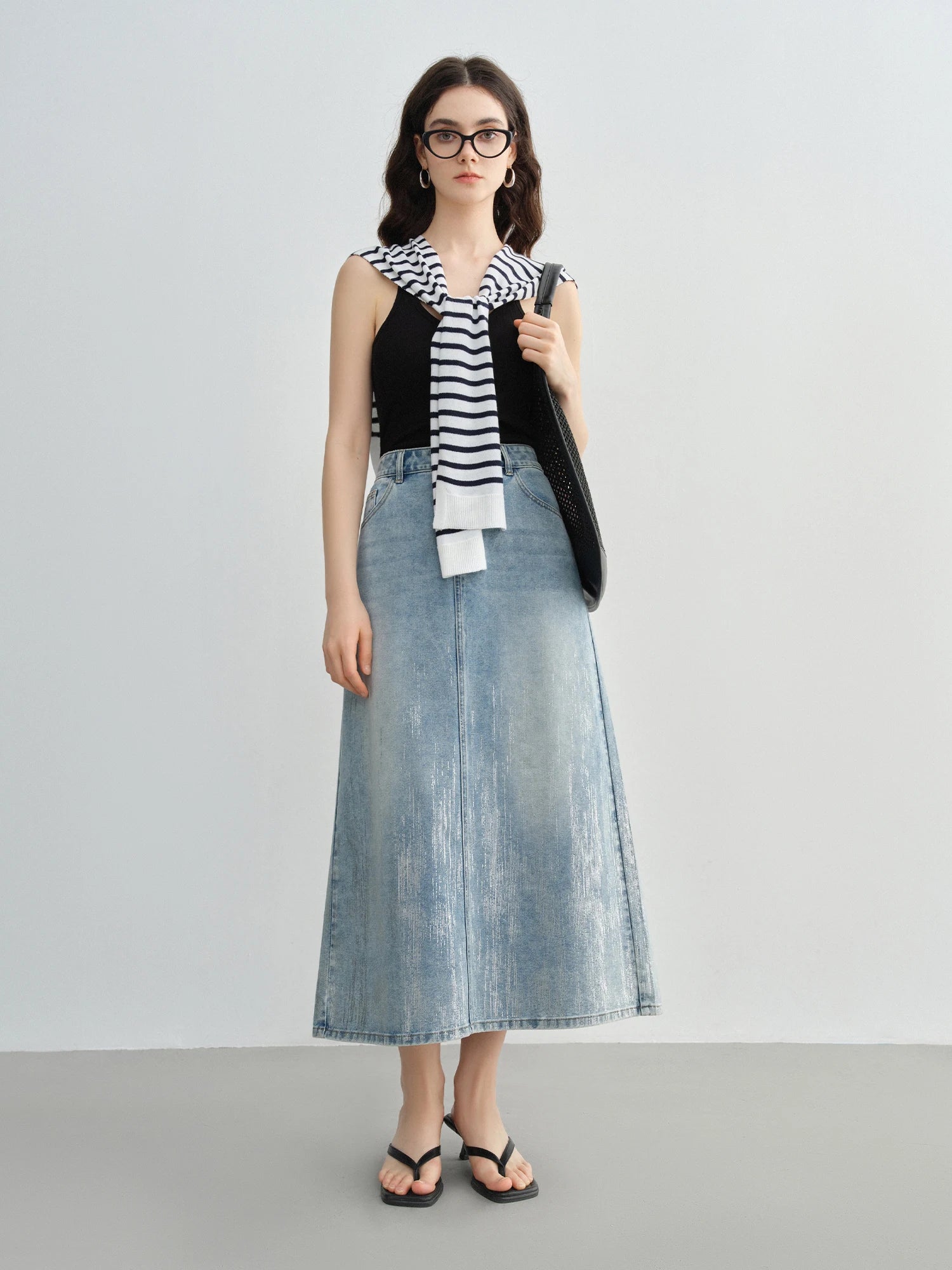 High Waist Slimming Mid Denim Skirt