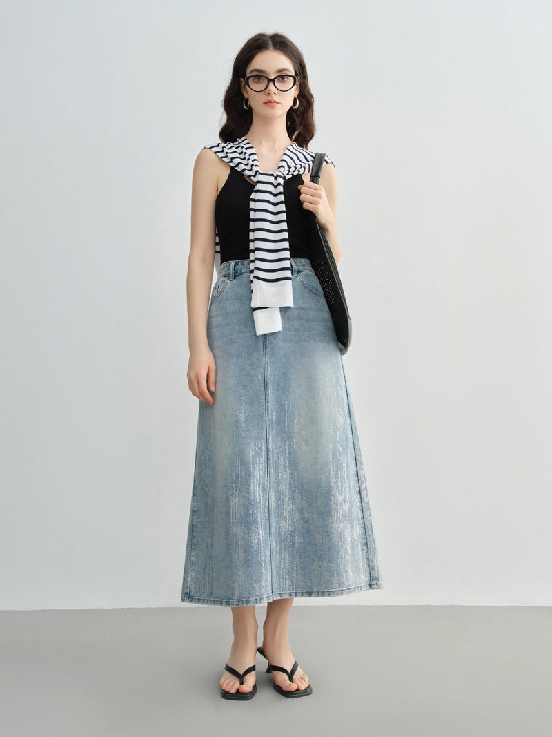 High Waist Slimming Mid Denim Skirt