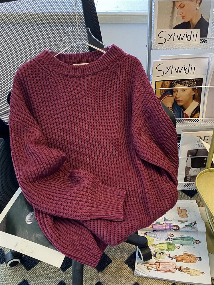 Round-Neck Oversized Knitted Pullover