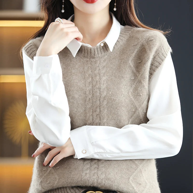 O-Neck 100% Wool Sweater Vest