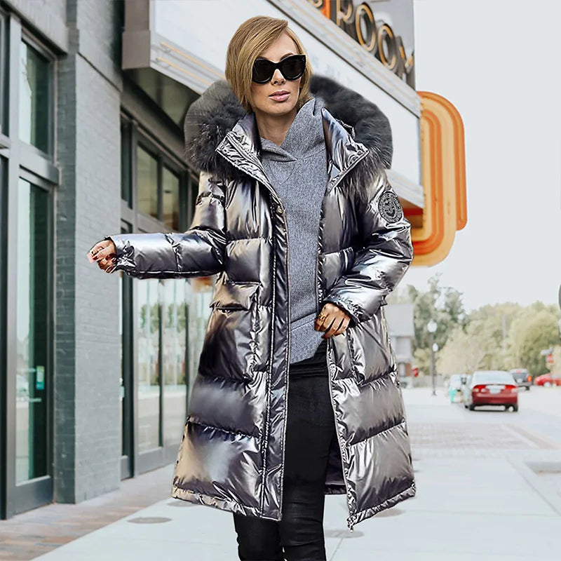 Fur Collar Hooded Long Parka Coat