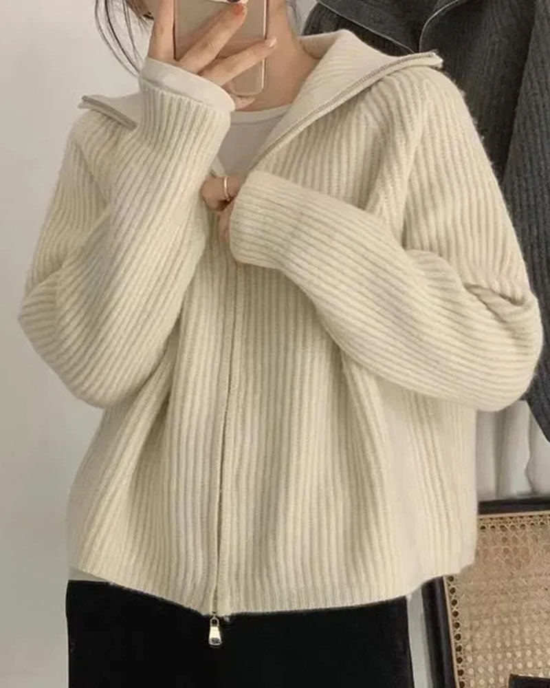 Zipper Wool Knitted Short Coat