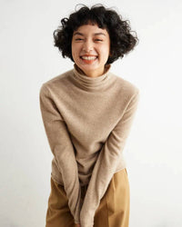 Soft wool-cashmere blend jumper, plush pile collar, relaxed fit, ribbed cuffs, heather taupe—winter-ready luxury for him or her.