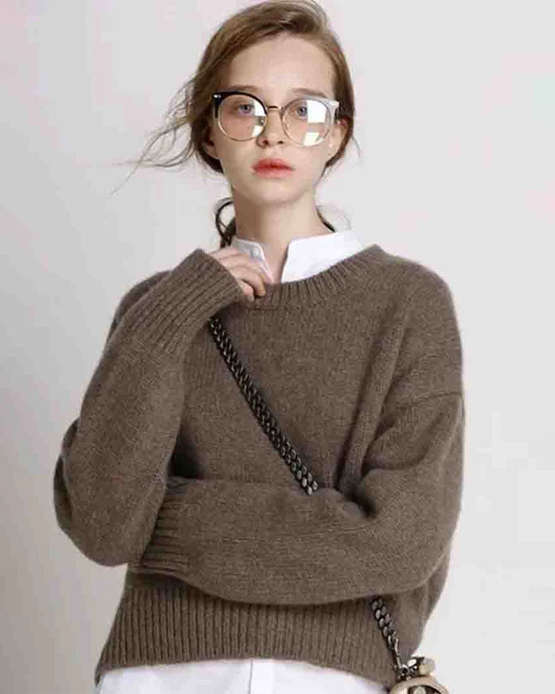 100% Cashmere Round Neck Cropped Sweater