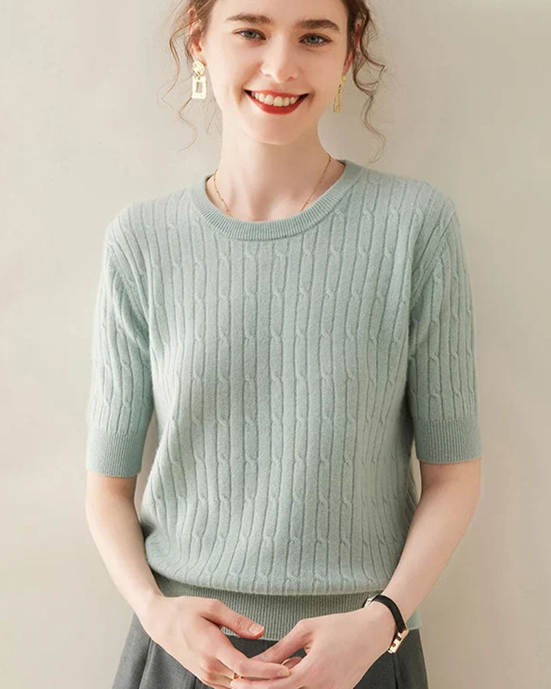 100% Cashmere Short Sleeve Pullover Sweatshirt