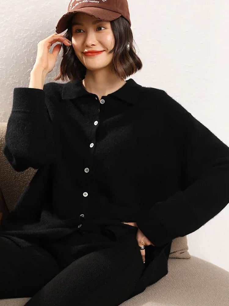 Cashmere Knitted Turn-down Collar Shirt
