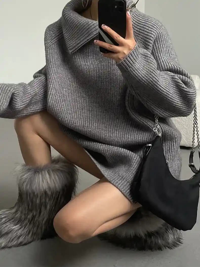 Oversize Asymmetrical Zip Knitted Sweater