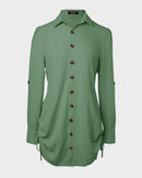 Long Sleeve Drawstring Button Shirt Dress