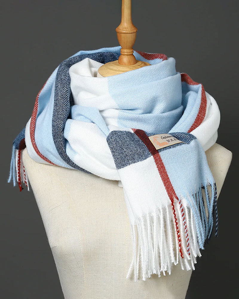 Big Plaid Wool Blended Scarf With Fringed