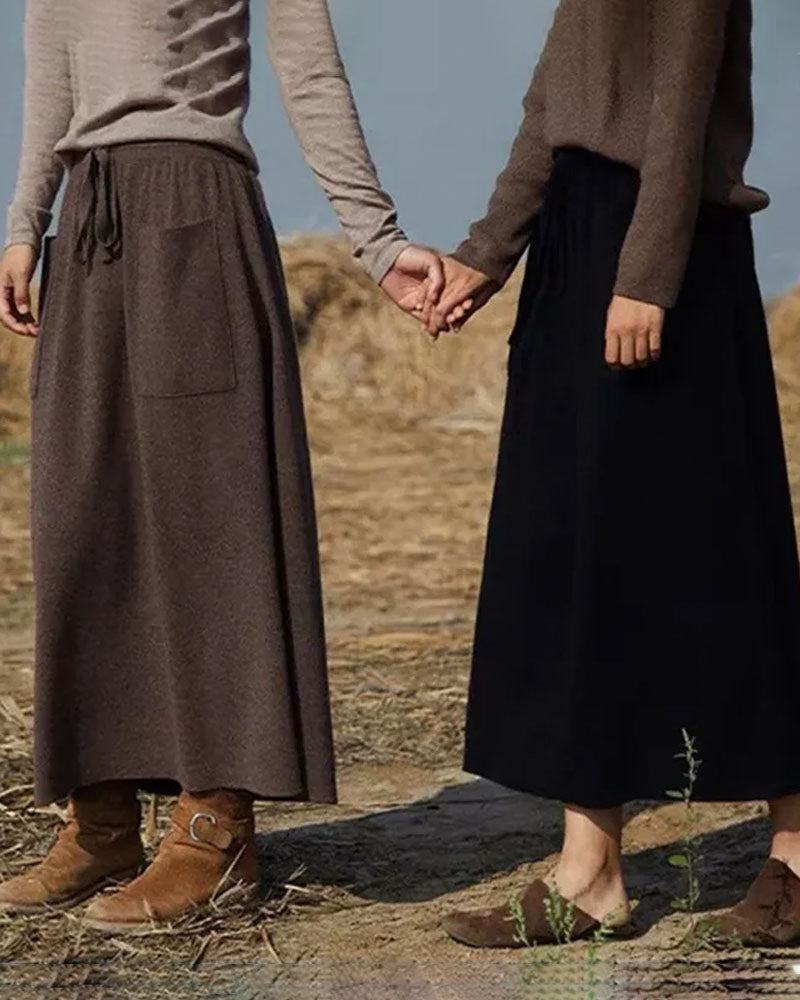 Cashmere & Wool Blend Knitted Long Skirt