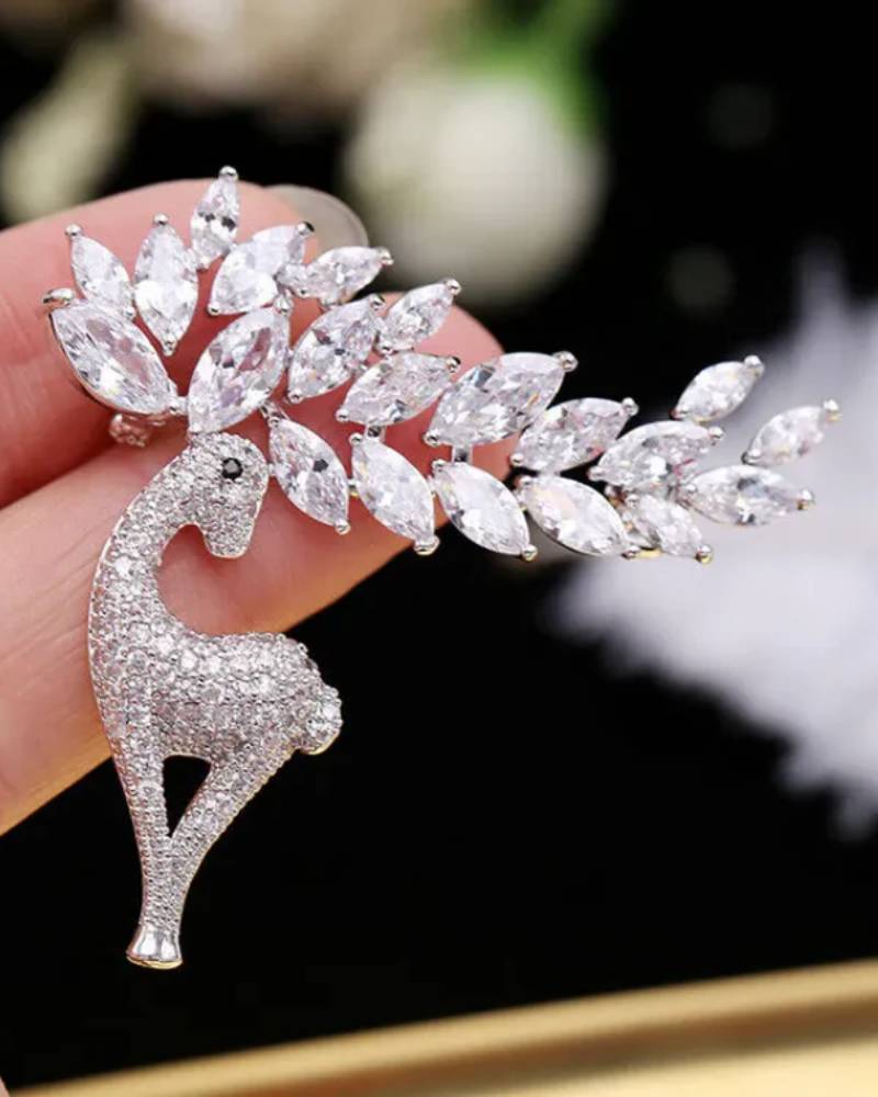 Christmas Deer Rhinestone Brooch Pin