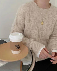 Crew Neck Cable Knit Cashmere Sweater