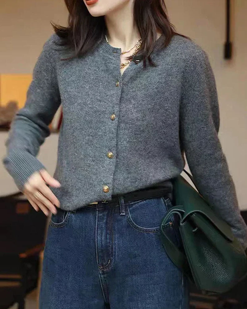 Crewneck 100% Cashmere Short Cardigan